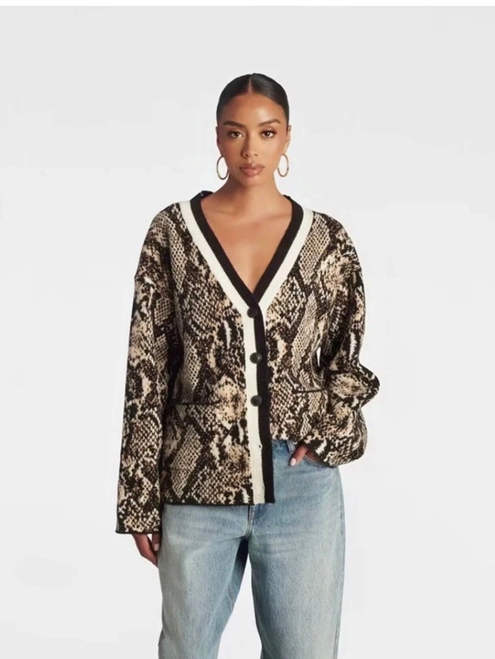 KBB by Kahlana Animal Print V-Neck Cardigan Size Small